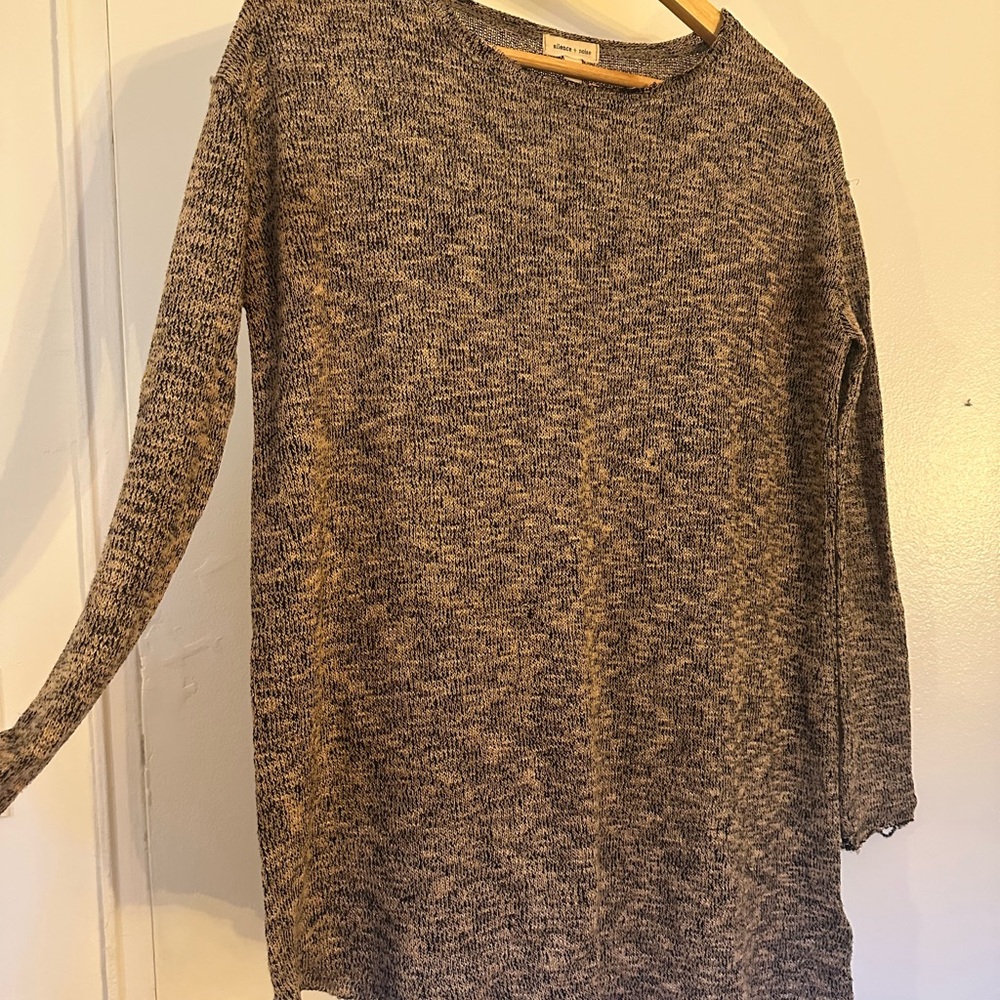Silence + Noise Textured Asymetric Knit in Black and Tan
